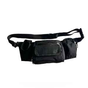 New Eastsport Vintage Black Fanny Pack Waist Belt Bag Black Multi Pockets 90's.